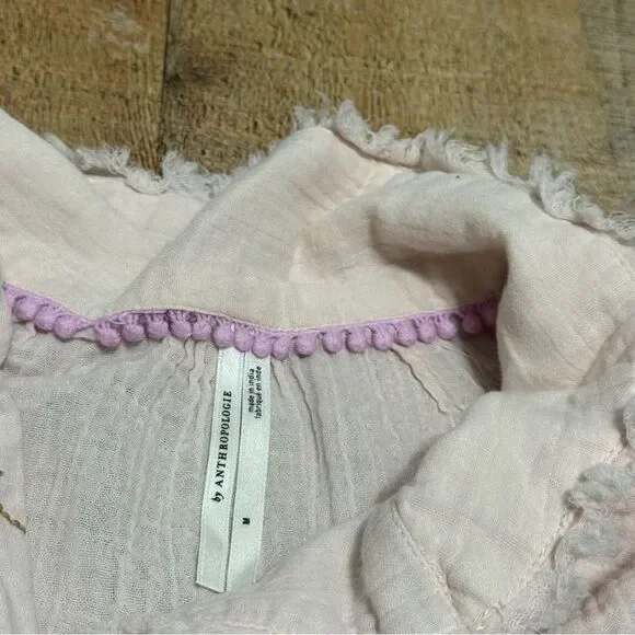 Anthropologie New Romilly Top Button-up Collared Women Size M Pink Embroidery - Picture 12 of 14